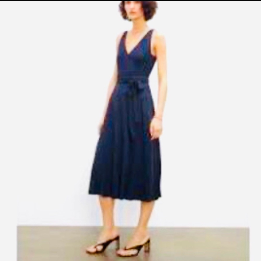 NEW Club Monaco 💯 Silk Navy Color Block Blue Black Robe Wrap Mid Dress S…
